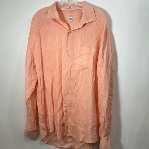 Peter Millar 100% linen orange button down shirt size extra large.